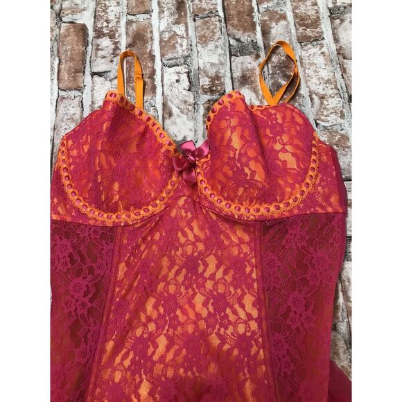 2006 Victoria’s Secret Sexy Little Things HOT PINK Sheer Ribbon Garter Cami 36C - Picture 4 of 9